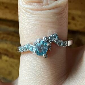 Genuine Blue Apatite Sterling Silver Turtle Ring Size 7